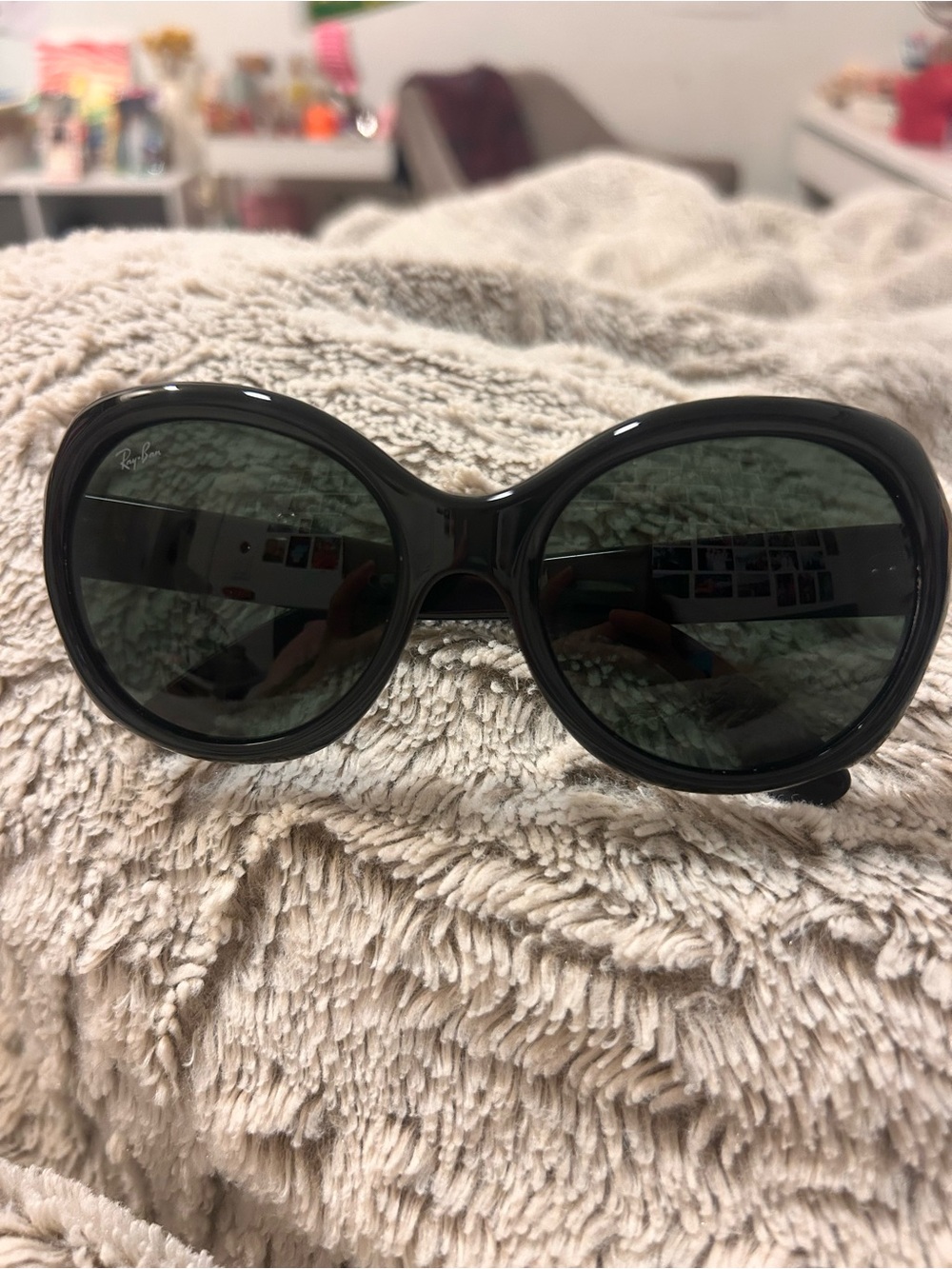 Ray-Ban Women's Oversized Black Sunglasses with Dark Green Lenses